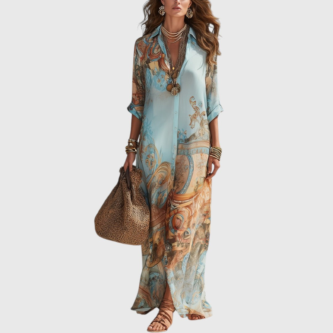 Flóra – Barokk virágmintás sifon maxi ruha