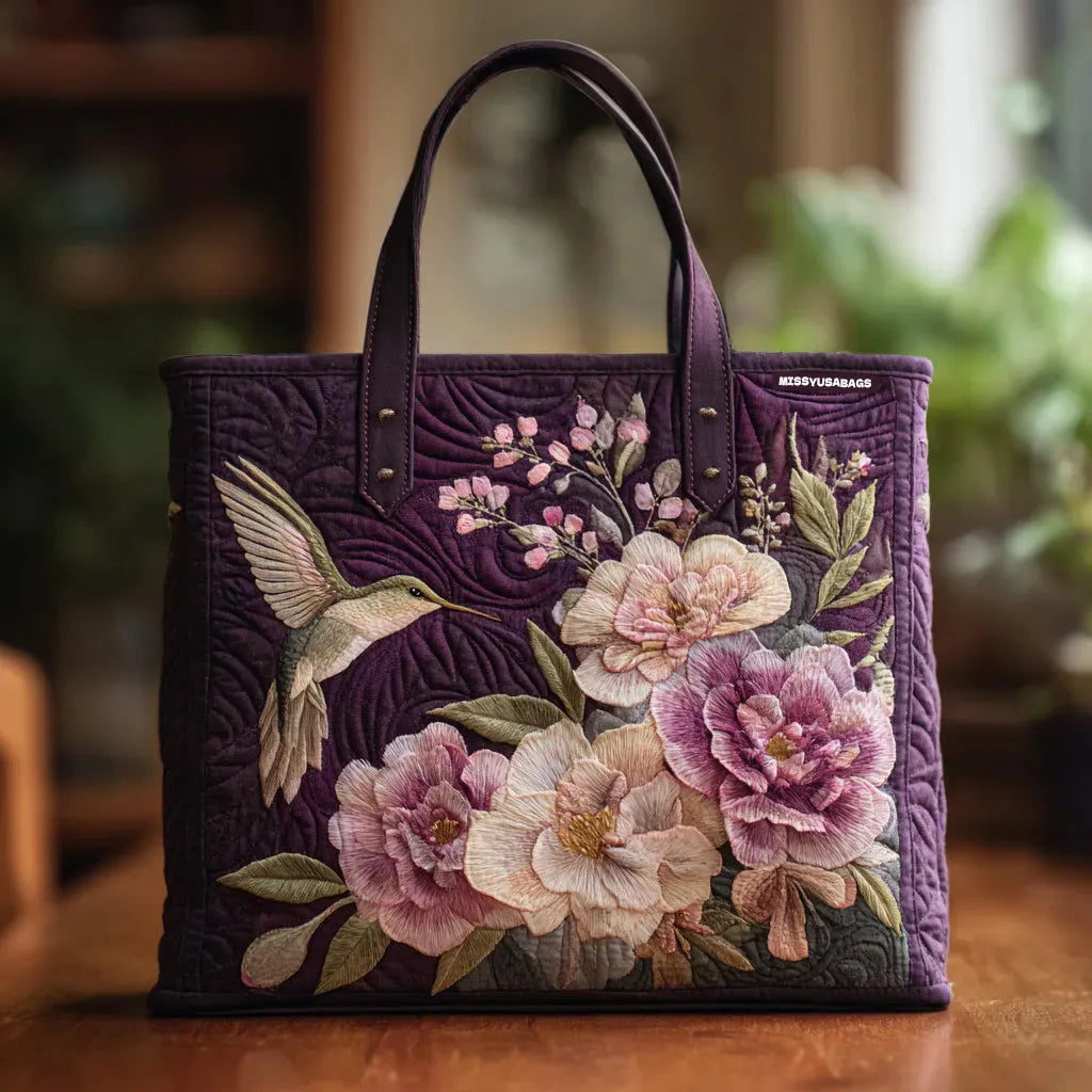 Kézműves steppelt táska - Kolibri és orchideák