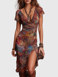 Andrea – boho midi ruha ráncolt részletekkel