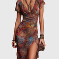 Andrea – boho midi ruha ráncolt részletekkel