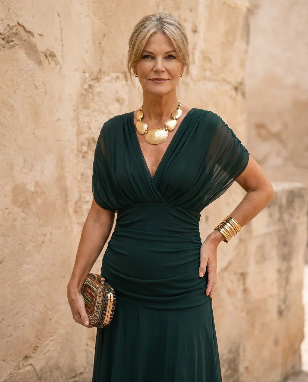 Orsolya – elegáns midi ruha V-kivágással