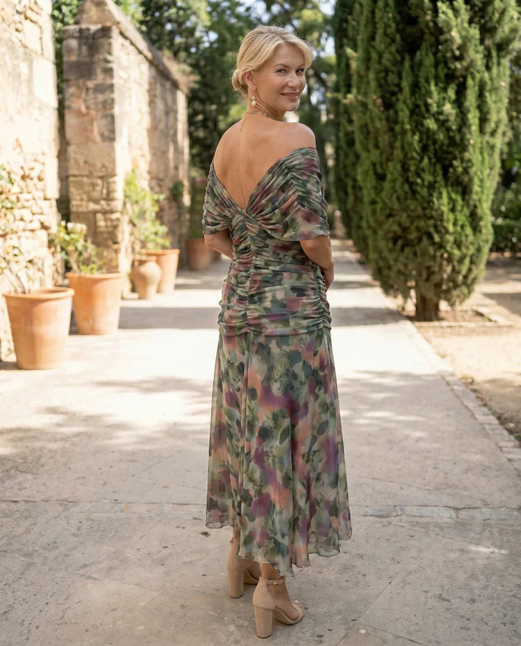 Orsolya – elegáns midi ruha V-kivágással